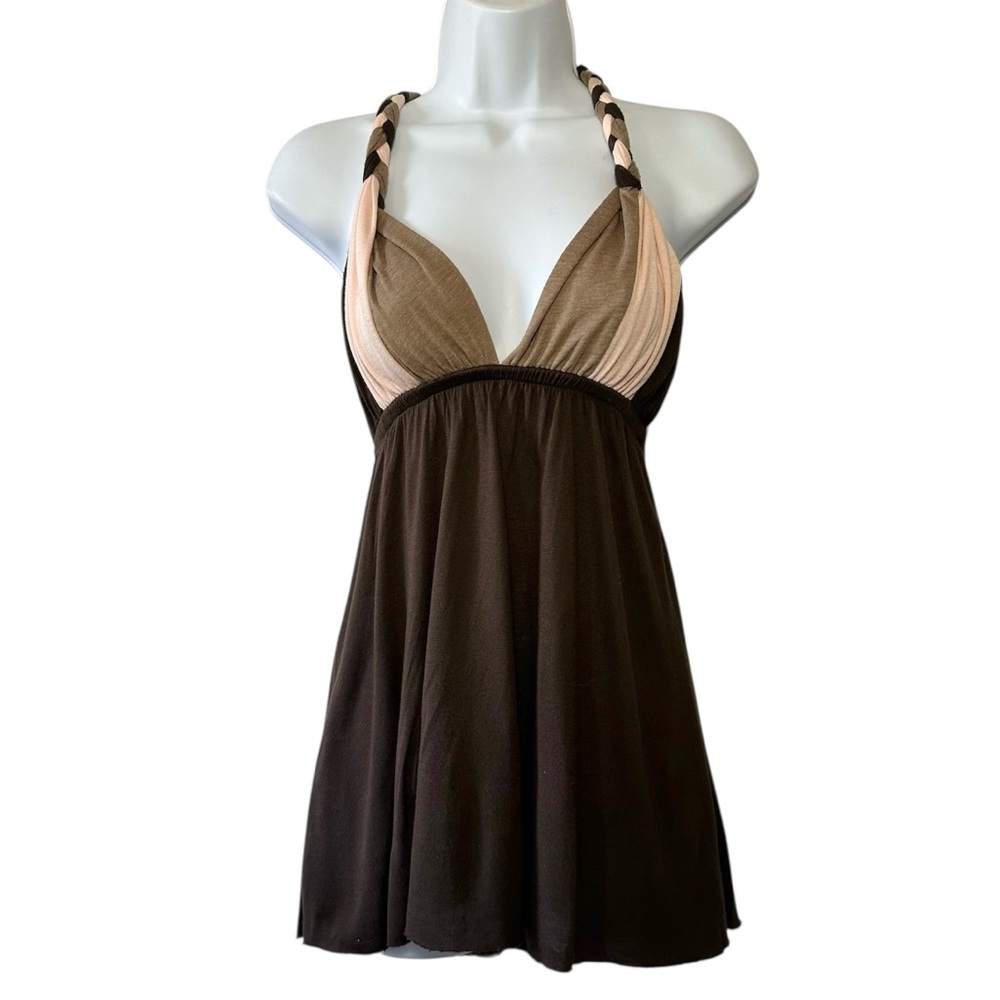 Forever 21 Women’s Brown & Pink Braided Contrast Y2K 2000’s Empire Halter- Small